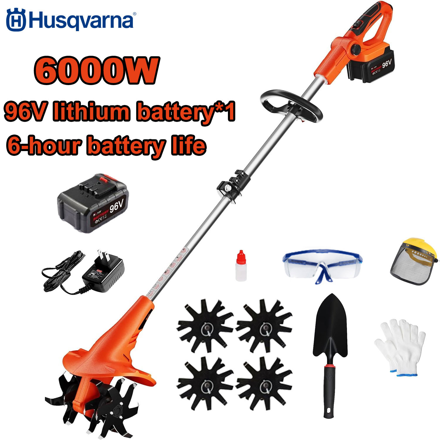 Motosapa electrica de 6000W + baterie 96V * 1 + incarcator rapid + lama de prelucrare a solului + set complet de accesorii