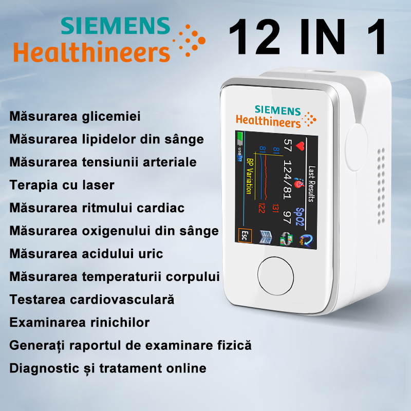 【12 în 1】Tratament cu laser + măsurarea glicemiei + măsurarea lipidelor din sânge + măsurarea tensiunii arteriale + măsurarea ritmului cardiac + măsurarea oxigenului din sânge + măsurarea acidului uric + măsurarea temperaturii corporale + test cardiovascular + examen renal + generare raport de examinare fizică + diagnostic și tratament online