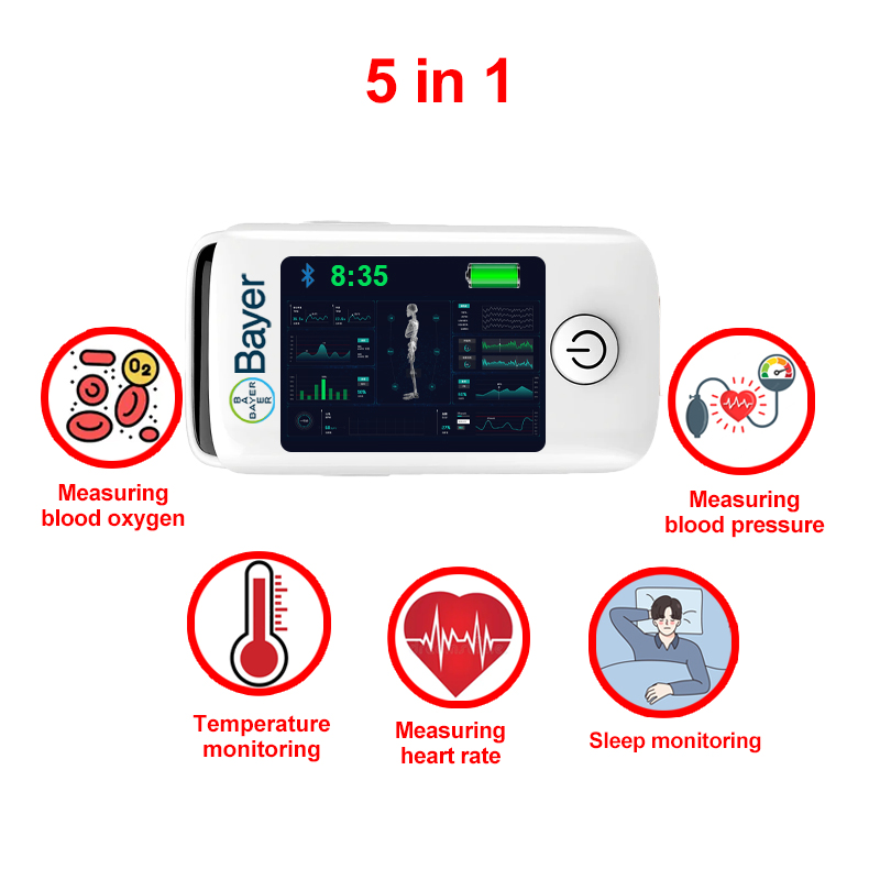 5 în 1 (măsurare non-invazivă a oxigenului din sânge + frecvența cardiacă + tensiunea arterială + monitorizarea somnului + monitorizarea temperaturii corpului)