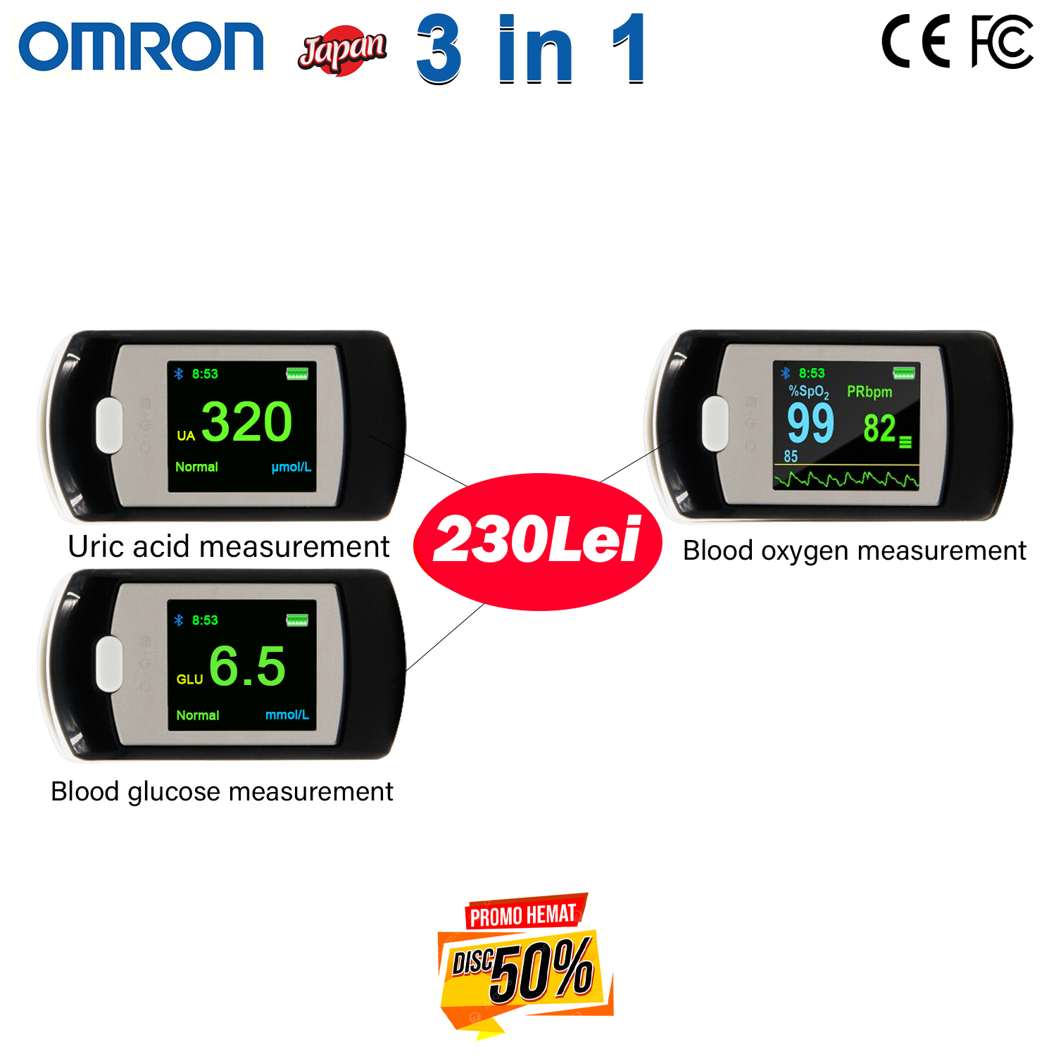 T01 (glicemie neinvazivă + oxigen neinvaziv din sânge + acid uric neinvaziv)